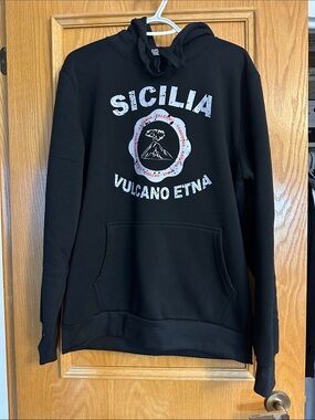 Black Sicilia Vulcano Etna Graphic Hoodie